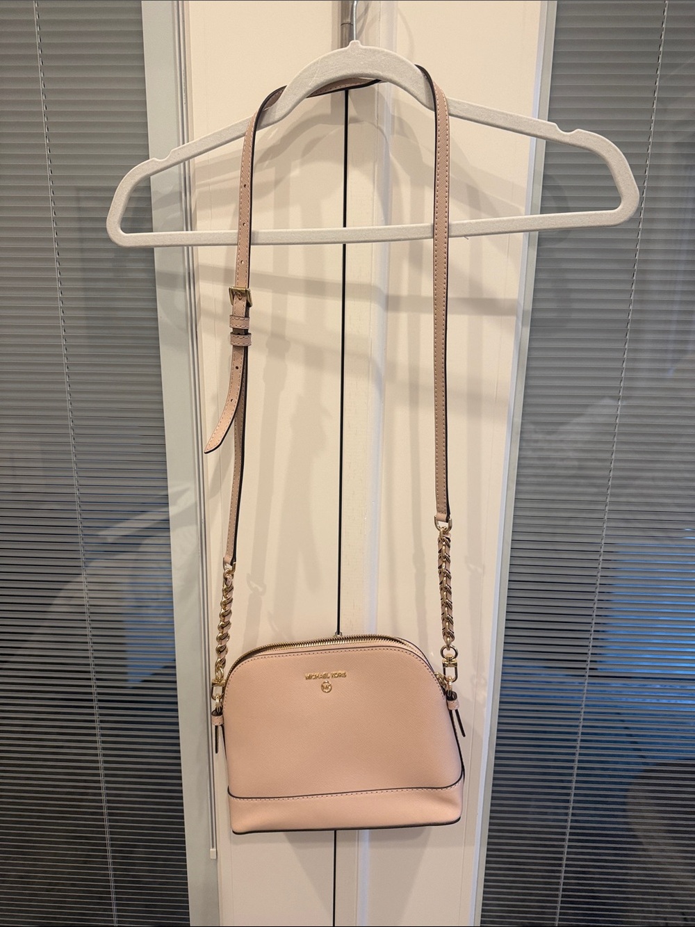 Michael Kors Blush Leather Dome Crossbody with Chain Strap